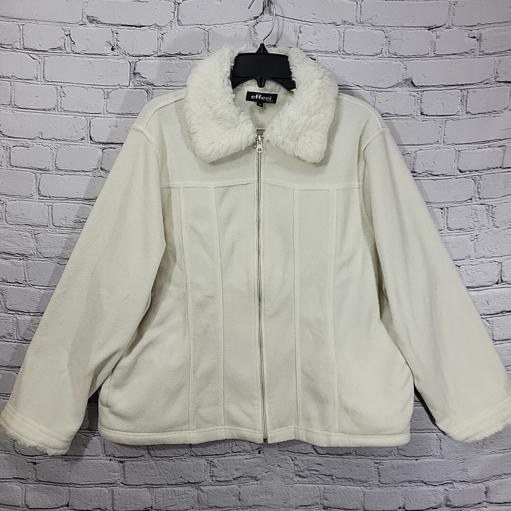 Effeci Winter Jacket Womens Plus Sz 2X White Faux Fur Collar Warm Zip Coat VTG